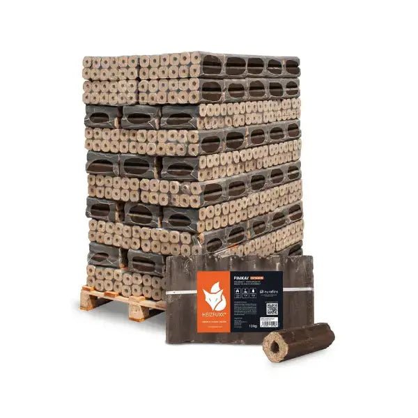 Heizfuxx PiniKay Quadro Holzbriketts Hartholz – 960 kg Palette (96×10 kg), Heizwert ≥4,8 kWh/kg, Vierkant mit Loch Heizfuxx