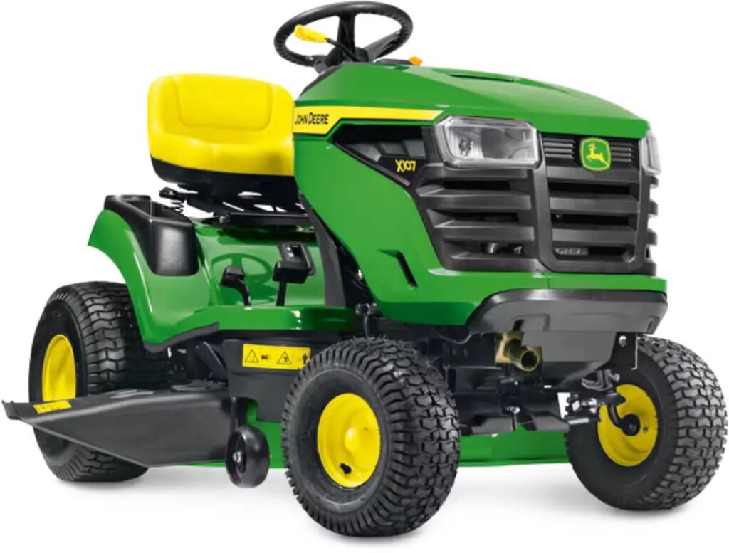 John Deere X107 Rasentraktor, 107 cm Schnittbreite, 17,5 PS Benzinmotor, Hydrostat, Seitenauswurf John Deere