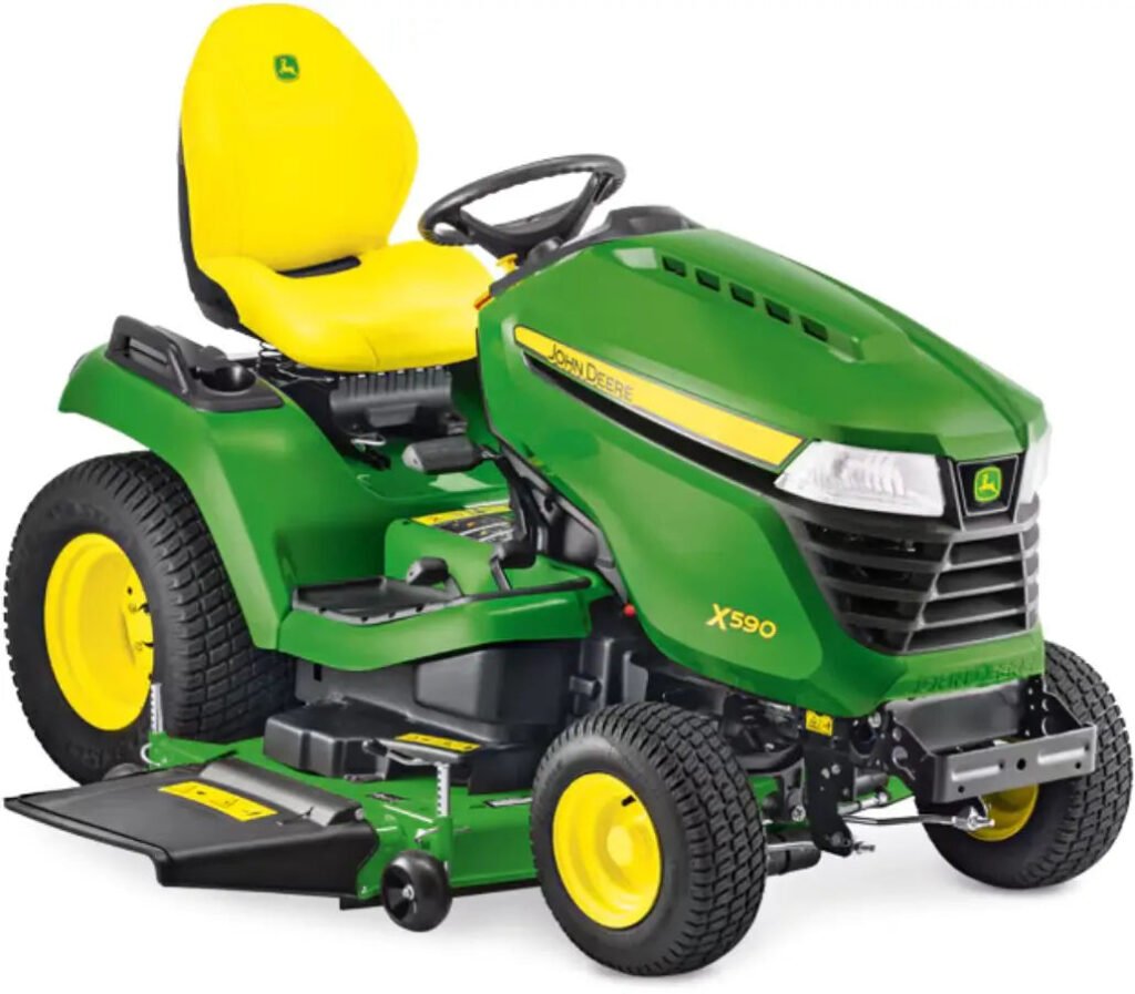 John Deere X590 Rasentraktor mit 122 cm Accel Deep Mähwerk, 23,1 PS Kawasaki EFI Motor, Hydrostat, Allradlenkung John Deere