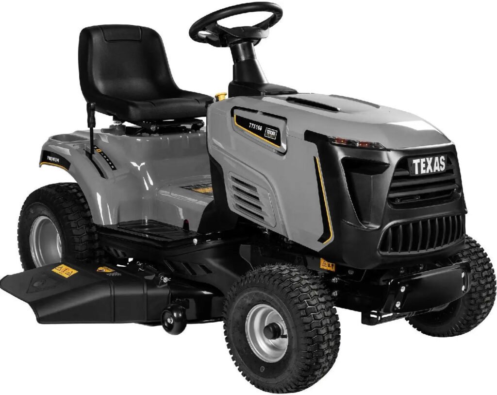 Texas TTS108 Rasentraktor, 108 cm Schnittbreite, 12,5 PS Benzinmotor, Schaltgetriebe, Seitenauswurf & Mulchkit Texas
